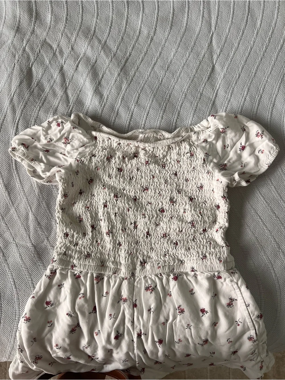 abercrombie kids White Smocked Romper with Small Pink Floral Accents